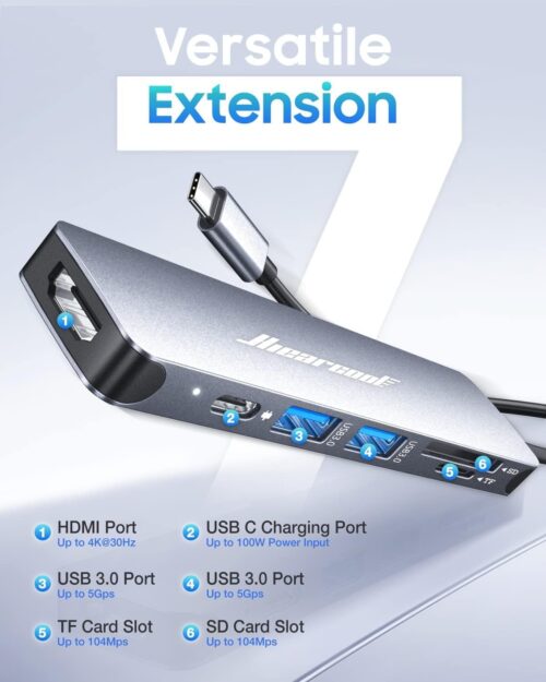 Hiearcool USB C Hub, USB-C Multi-Port Adapter for MacBook Pro
